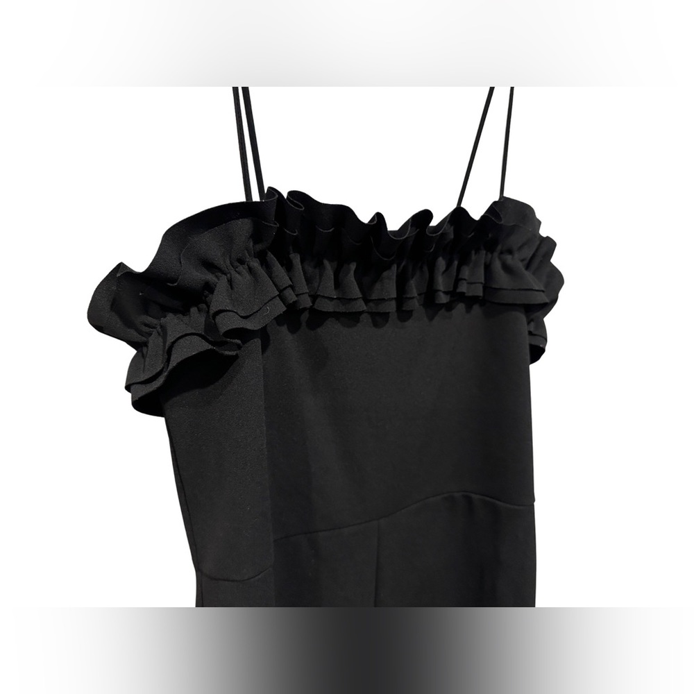 EUC Women’s Black Zara Ruffled Pant Jumpsuit with Spaghetti Straps Size Small - Picture 5 of 8